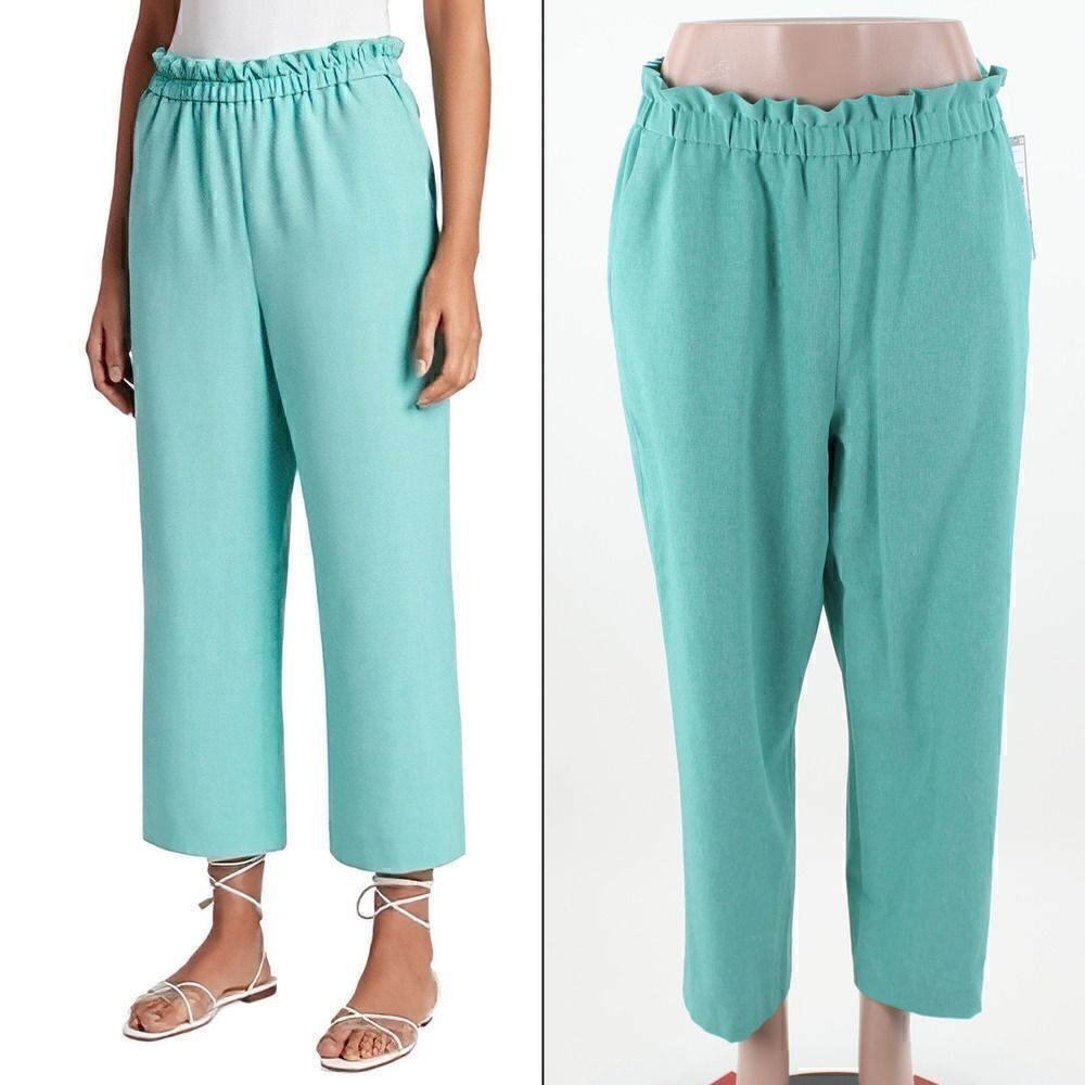 Tahari ASL Paperbag-Waist Cropped Pants in Dynasty Green